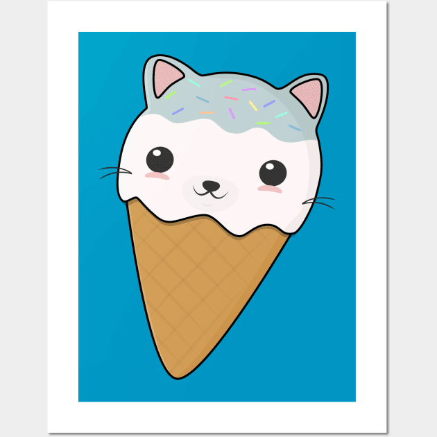 Cute Cat Ice Cream Cone T-Shirt Wall Art by happinessinatee